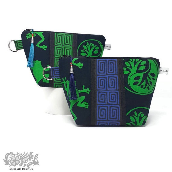 Saburete and Printed Mola Zippered Makeup Bag Lined with Black Cotton Twill Trimmed with Beaded Tassel