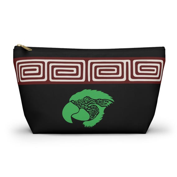 Green Parrot & Hibiscus Accessory Pouch | T-Bottom Cosmetic Bag