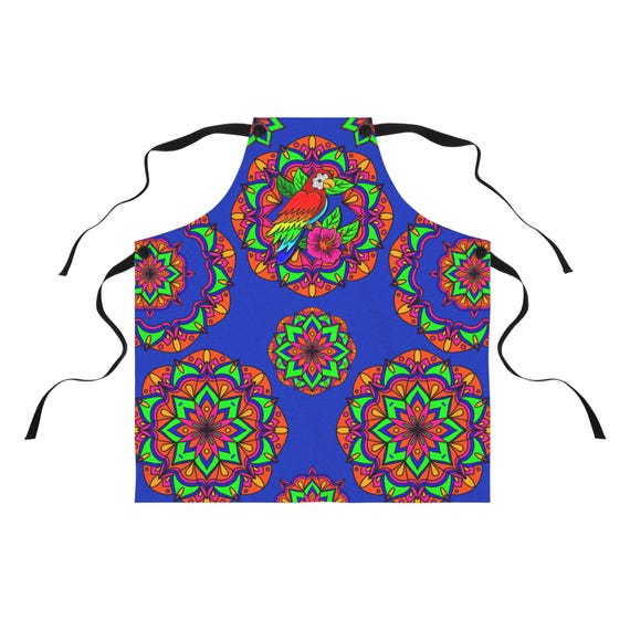Tropical Parrot Mandala Apron | Bright Floral Boho Kitchen Apron
