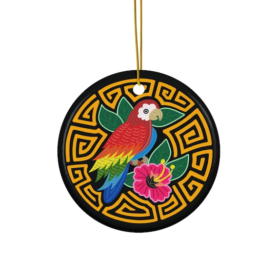 Colorful Parrot Floral Ceramic Ornament