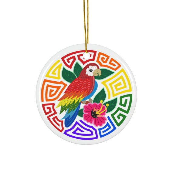 Colorful Parrot Ceramic Ornament, Vibrant Holiday Decoration, Personalized Gift for Nature Lovers, Festive Home Decor