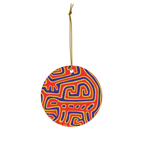 Abstract Mola Round Ceramic Ornament