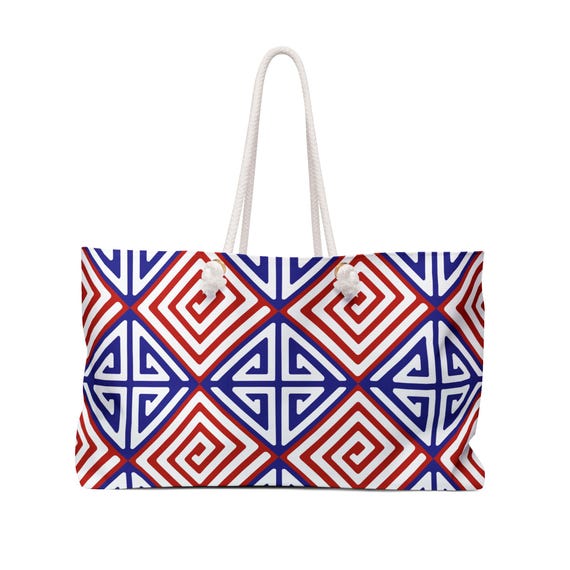 Geometric Mola Tote Bag – Tropical Boho Beach Weekender, Spun Polyester Assembled USA