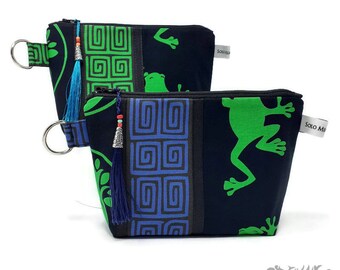 Saburete and Printed Mola Zippered Makeup Bag Lined with Black Cotton Twill Trimmed with Beaded Tassel