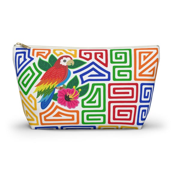 Colorful Parrot with Mola Art Accessory Pouch