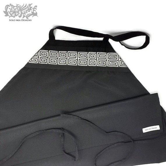 Black Apron with Geometric Mola Print Fabric
