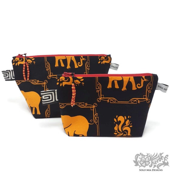 Set of 2 Zippered Makeup Bags made with Saburete Fabric of the Guna Tribe of Panama, Lined