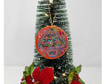 Panama Mola Christmas Tree Round Ceramic Ornament