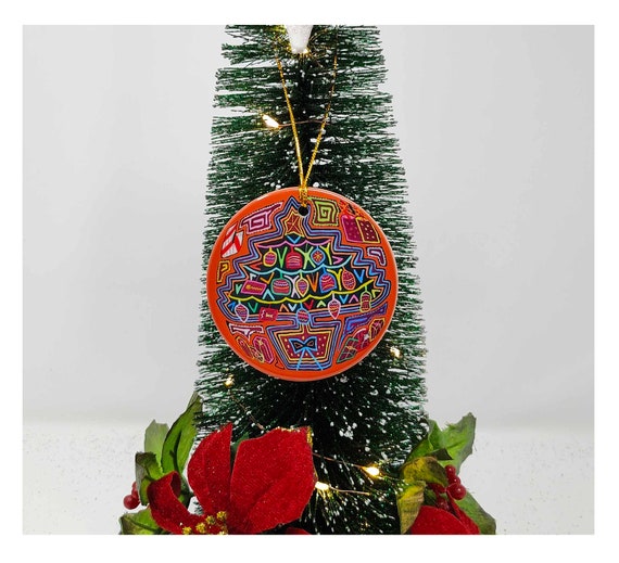 Panama Mola Christmas Tree Round Ceramic Ornament