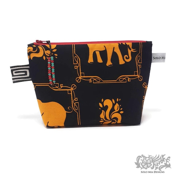 Small Zippered Makeup Bag Made with Saburete Fabric of the Guna Tribe of Panama, Lined