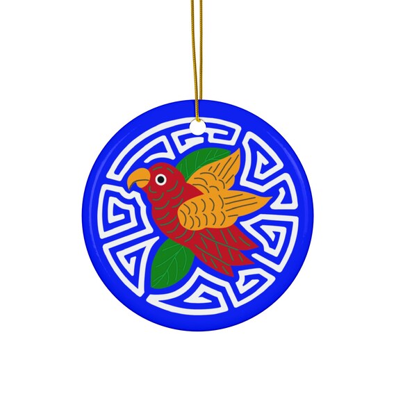 Colorful Parakeet Mola Ceramic Ornament