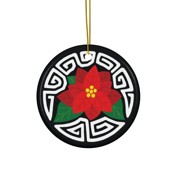 Festive Ceramic Ornament with Poinsettia - Christmas Decor, Holiday Gift, Personalized Ornaments, Tree Decoration, Unique Keepsake