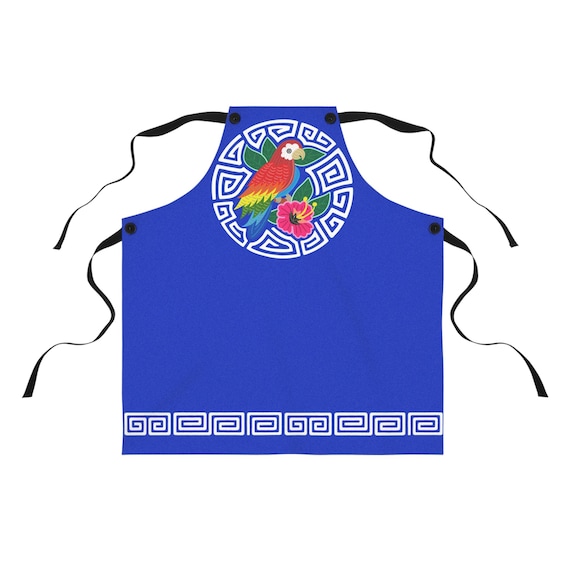 Tropical Parrot Hibiscus Apron | Blue Mola-inspired Kitchen Apron