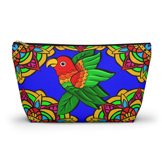 Colorful Parakeet Pouch in Blue | Accessory Pouch
