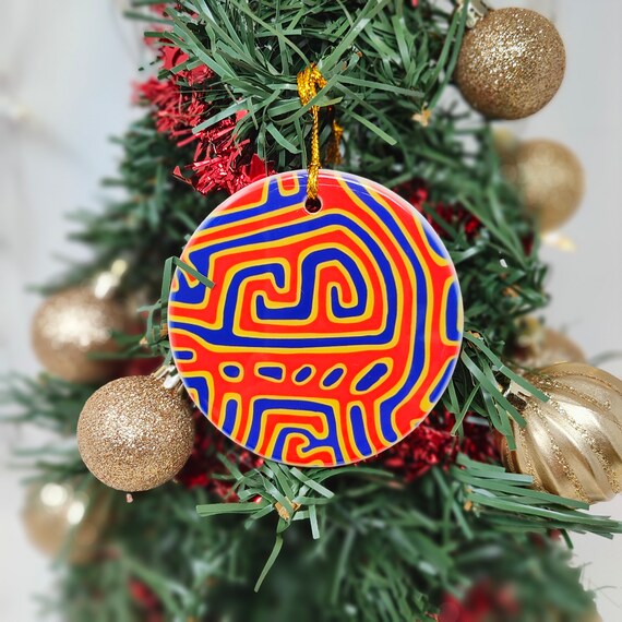 Panama Mola Round Ceramic Ornament