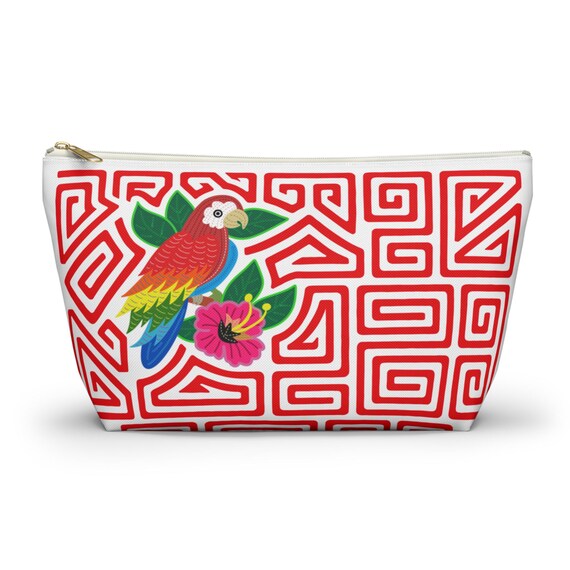 Tropical Parrot with Mola Art Accessory Pouch