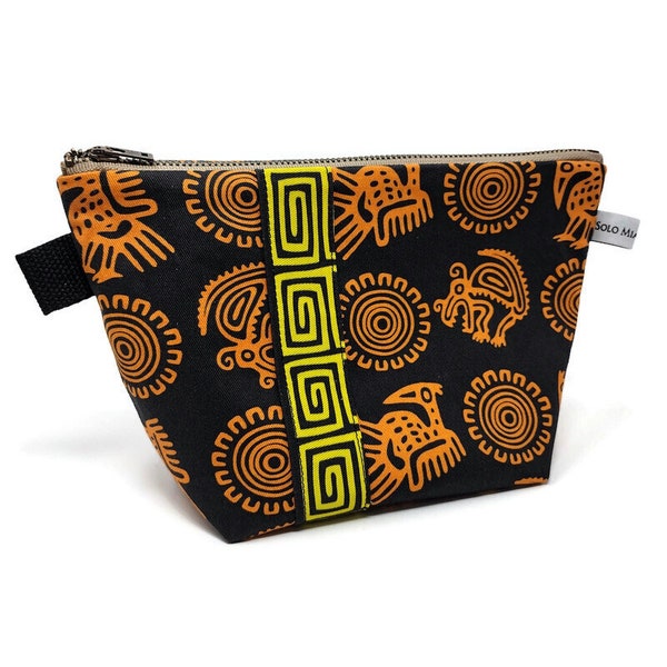 Orange and Black Printed Twill Accented with Mola Print, Fully Lined Size Large