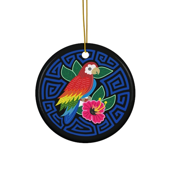 Tropical Parrot Ornament | Ceramic Round Holiday Décor