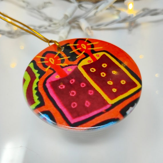 Panama Mola Candles Round Ceramic Ornament