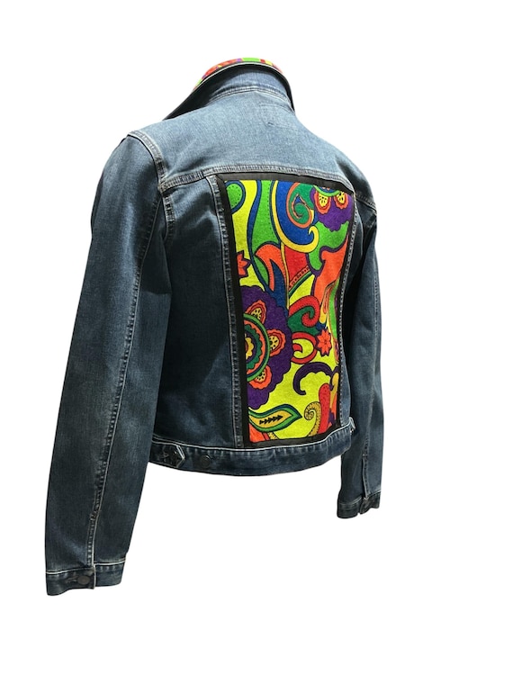 Emberá Paruma Fabric Denim Jacket – Hand-Embellished Statement Jean Jacket, Size Medium