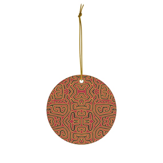 Abstract Mola Ceramic Christmas Tree Ornament