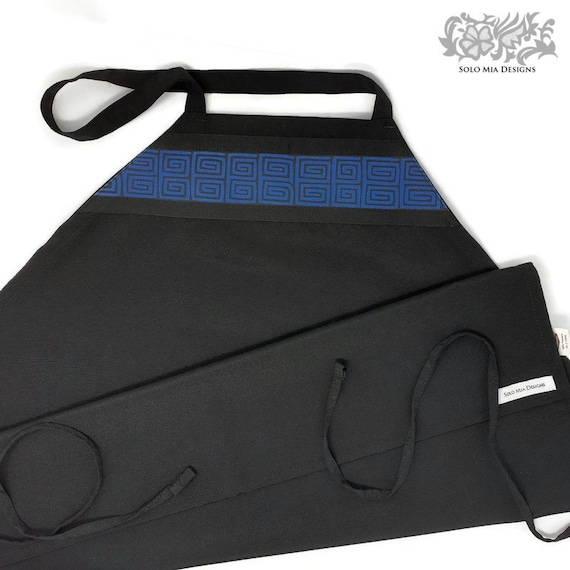 Black Apron with Geometric Mola Print Fabric