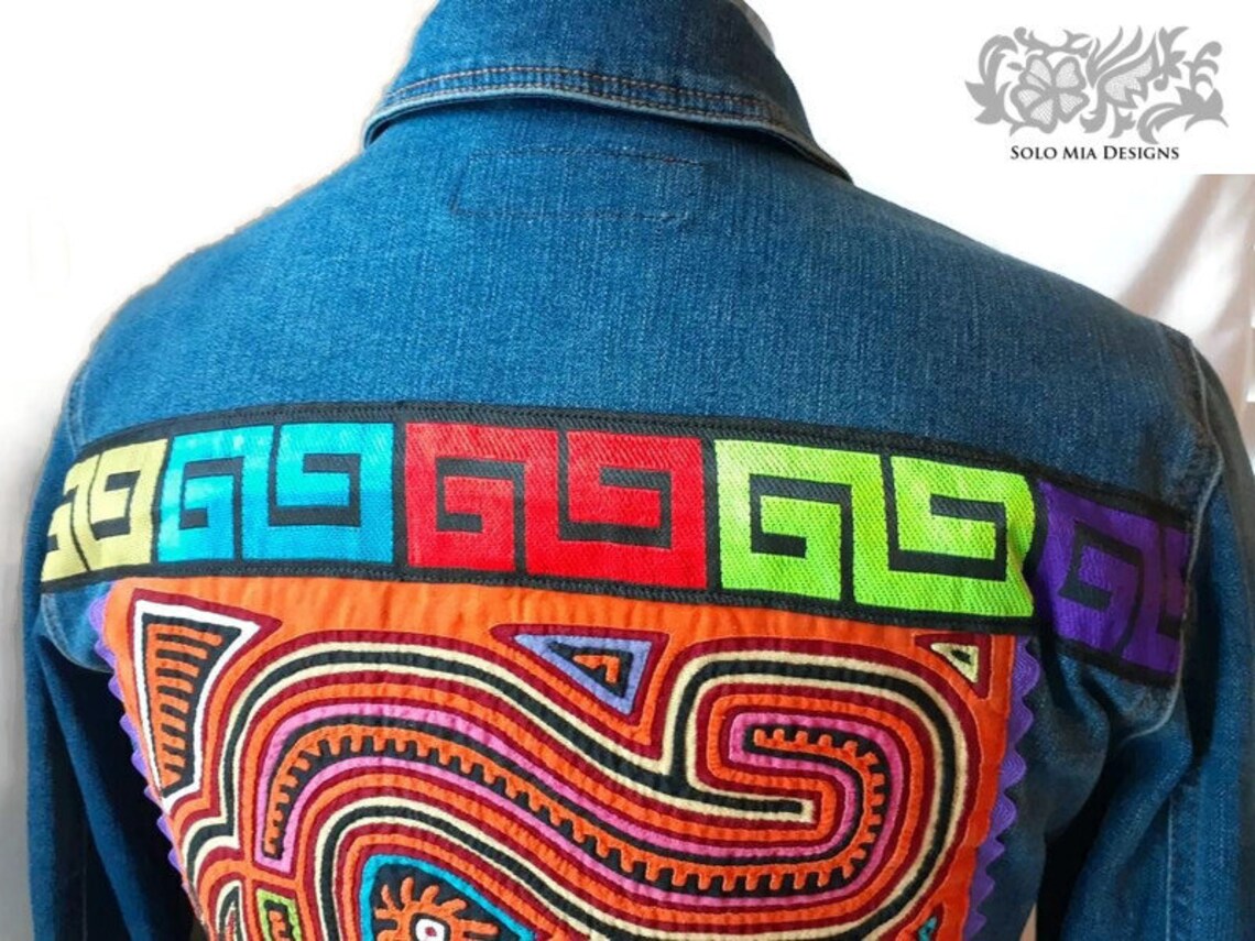 Blue Denim Jacket Embellished With Multicolor Mola and Ric Rac Trim ...