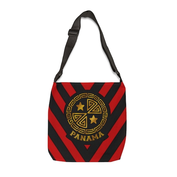 Panama Emblem Chevron Pattern Tote Bag | Black Adjustable Strap