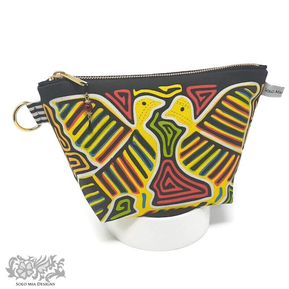 Pigeon Mola Print and Denim Makeup Bag, Fully Lined