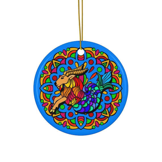 Colorful Capricorn Mandala Ceramic Ornament | Zodiac Holiday Decor