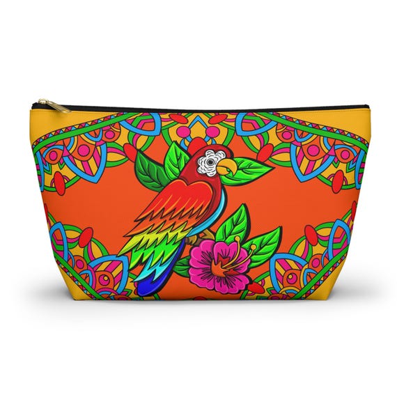 Tropical Parrot Accessory Pouch | T-Bottom Cosmetic Bag