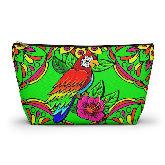 Tropical Parrot Floral Pouch | Accessory Pouch