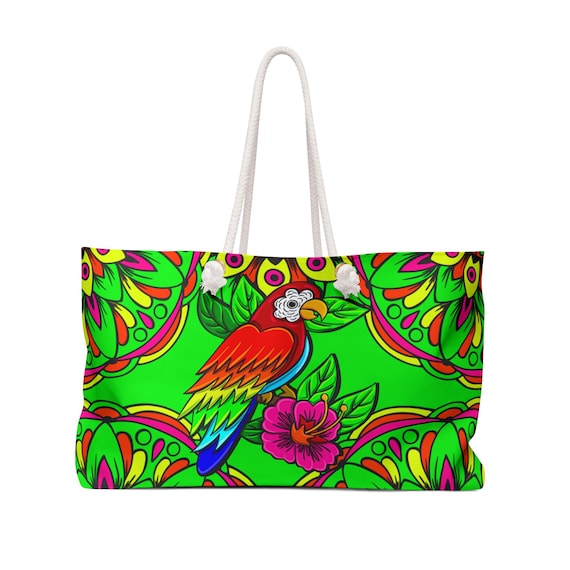 Tropical Parrot Weekender Bag | Bright Floral Travel Tote