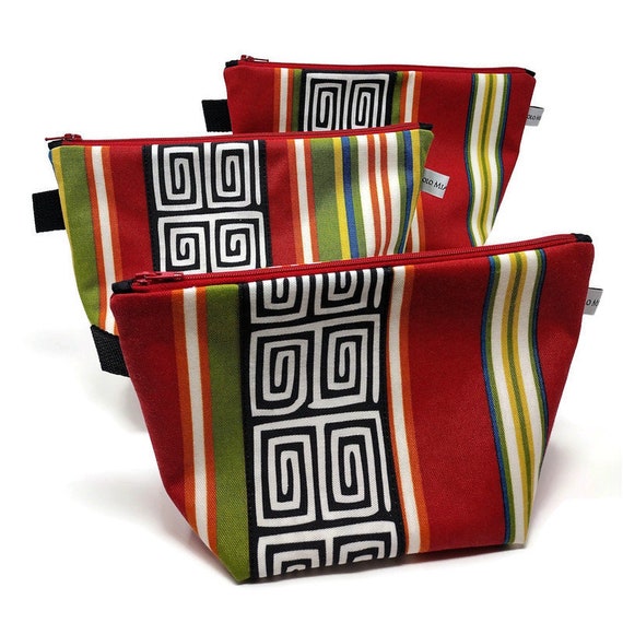 Striped Canvas with Mola Print Large Makeup Bag