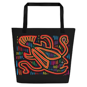 Panama Mola Angler Fish Print Large Tote Bag