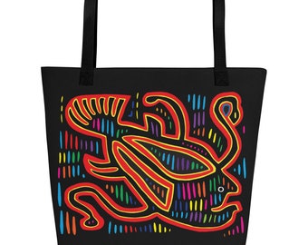 Panama Mola Angler Fish Print Large Tote Bag