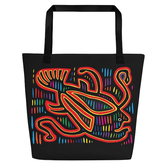 Panama Mola Angler Fish Print Large Tote Bag
