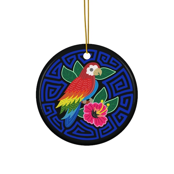 Tropical Parrot Floral Ornament | Ceramic Round Ornament