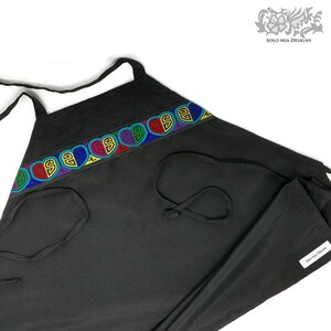 Black Apron with Heart Mola Jacquard Ribbon