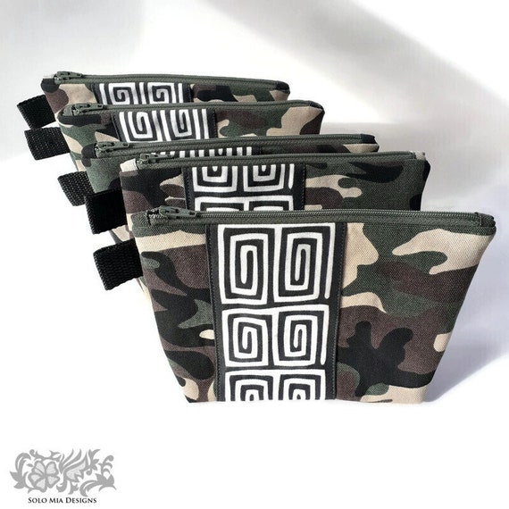 Camouflage Canvas Zippered Pouch with Printed Mola Accent