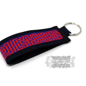 Cross Jacquard Ribbon Keychain with Denim