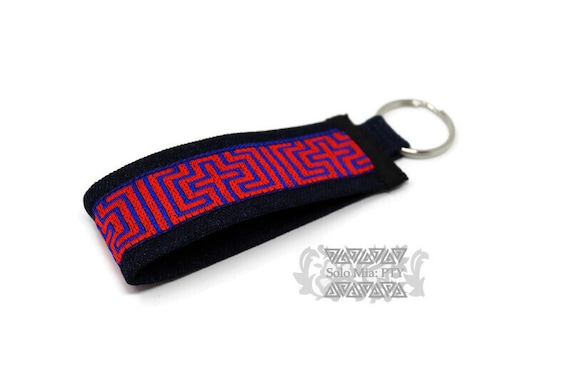 Cross Jacquard Ribbon Keychain with Denim