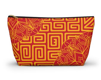 Estuche para accesorios con estampado geométrico de Mola y mandala / Estuche con cremallera y base en forma de T