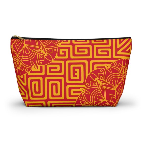 Geometric Mola with Mandala Pattern Accessory Pouch | T-Bottom Zipper Pouch