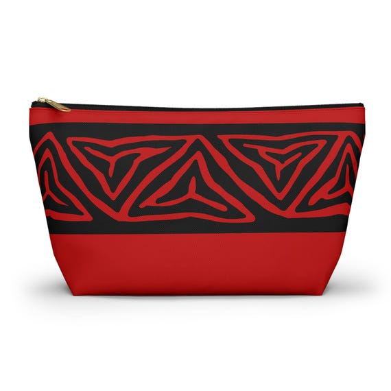 Red Geometric Mola Pattern Accessory Pouch