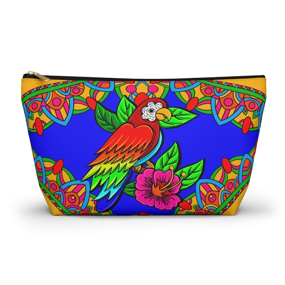 Tropical Parrot Floral Accessory Pouch