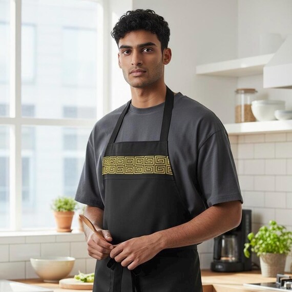Black Apron with Geometric Printed Mola Fabric