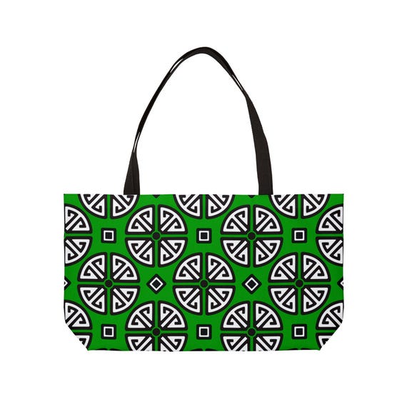 Green Geometric Medallion Weekender Tote | Bold Patterned Travel Bag