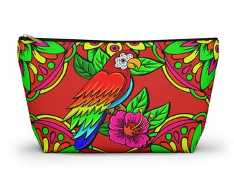 Tropical Parrot Floral Accessory Pouch