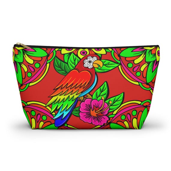 Tropical Parrot Floral Accessory Pouch